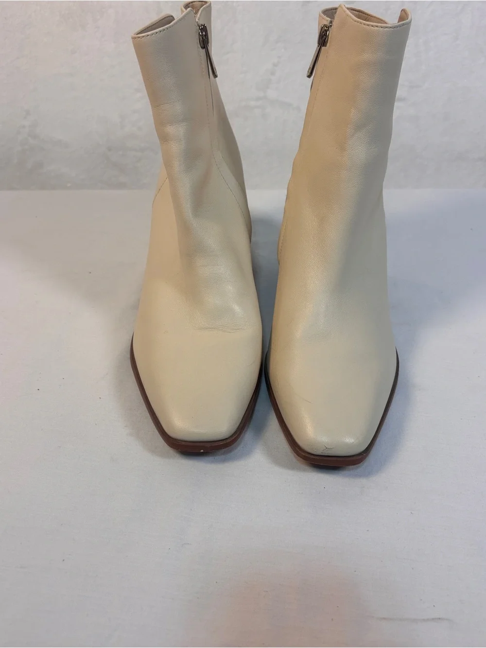 Sam Edelman Cari Ivory Leather Square Toe Block Heel Ankle Boots Sz 10